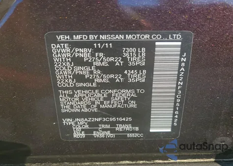 2012 Infiniti Qx56 z USA, uszkodzony, nr VIN JN8AZ2NF3C9516425